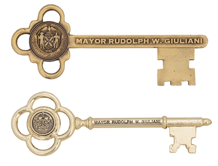 Lot of (2) Keys to New York City Given to Gene "Stick" Michael by Mayor Rudy Giuliani (Michael Family LOA) 